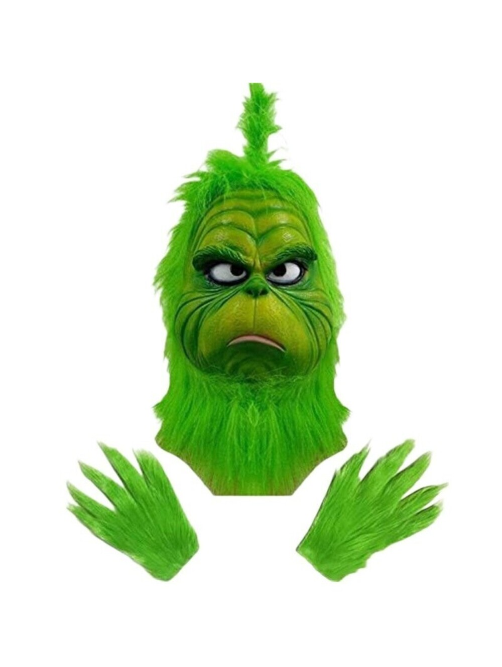 Vintage Grinch Mask with Furry Gloves Set Costume Christmas Halloween The Grinch
